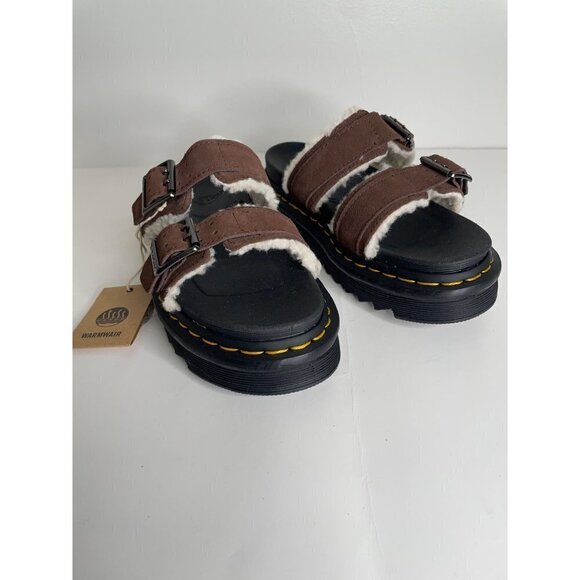Doc Dr. Martens Myles Suede Fur Lined Buckle Slide Brown Sandals 38 US 7 NWT - Picture 4 of 7